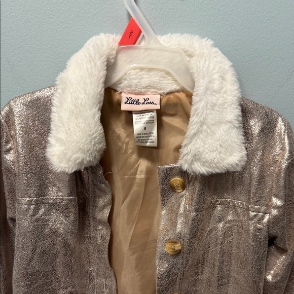 Metallic Kids Jacket with Faux Fur Trim - Picture 4 of 8